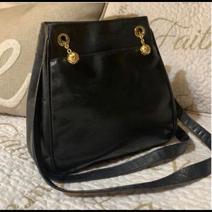 Bottega Veneta Black Shoulder Bag with Gold Accents